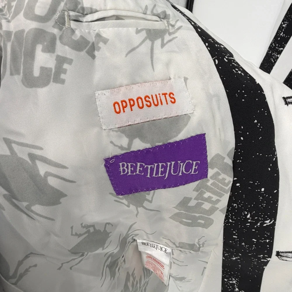 OppoSuits Beetlejuice Men's Suit Size 48 Black White Striped Costume 2 Piece